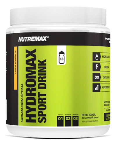 Hydromax 600 Gr - Bebida Hidratante Isotónica - Nutremax Sabor Naranja