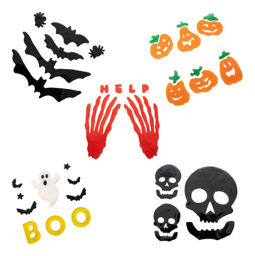 Kit De 5 Pegatinas De Gel Para Ventanas Diseño Halloween