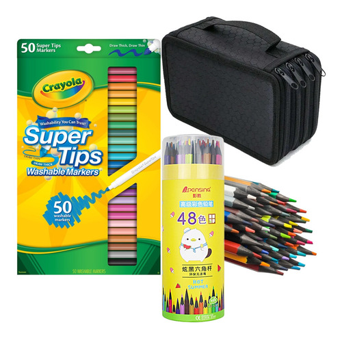  Crayola Super Tips 50 Plumones + Colores Estuche Lapicera