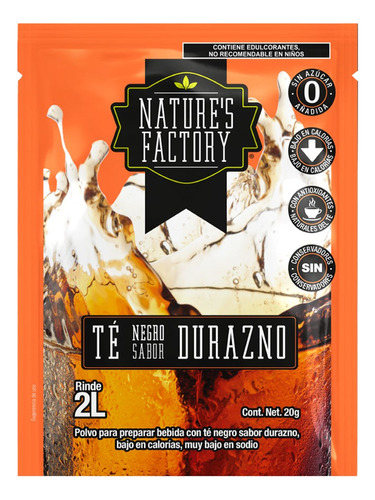 Natures Factory Té Negro En Polvo Sabor Durazno 10 Piezas