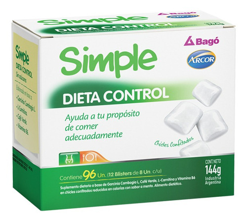 Suplemento en goma de mascar Laboratorios Bagó  Simple Dieta Control carbohidratos sabor menta en caja de 144g 96 un