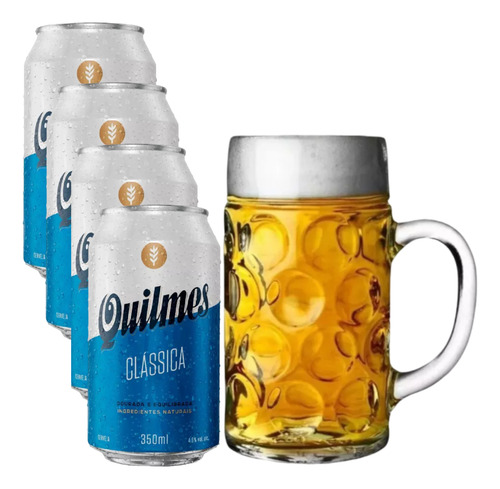 Kit 4 Cerveja Argentina Quilmes Clássica 350ml+caneca 570ml