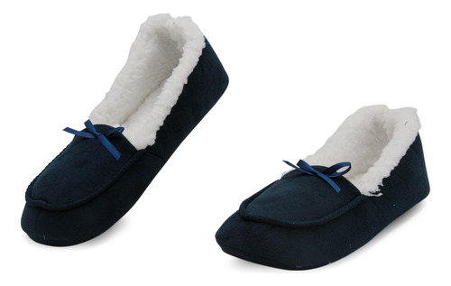 Pantufla Azul Marino Mujer Andrea Mocasín Borrega Comoda