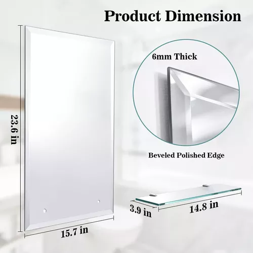 Espejo de baño sin marco de 16 x 24 pulgadas con estante, espejos  rectangulares de montaje en pared para tocador, incluye estantes