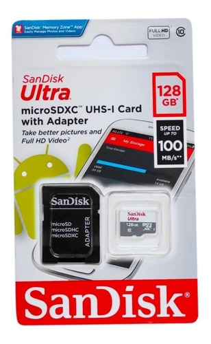 Imagem 1 de 4 de Cartãomemória Sandisk Ultra 128gb 100mb/s Classe 10 Microsd 