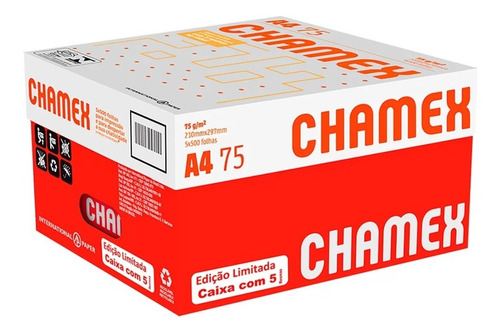 Papel Sulfite Chamex A4 75g Caixa 5 Pacote Total 2500 Folhas