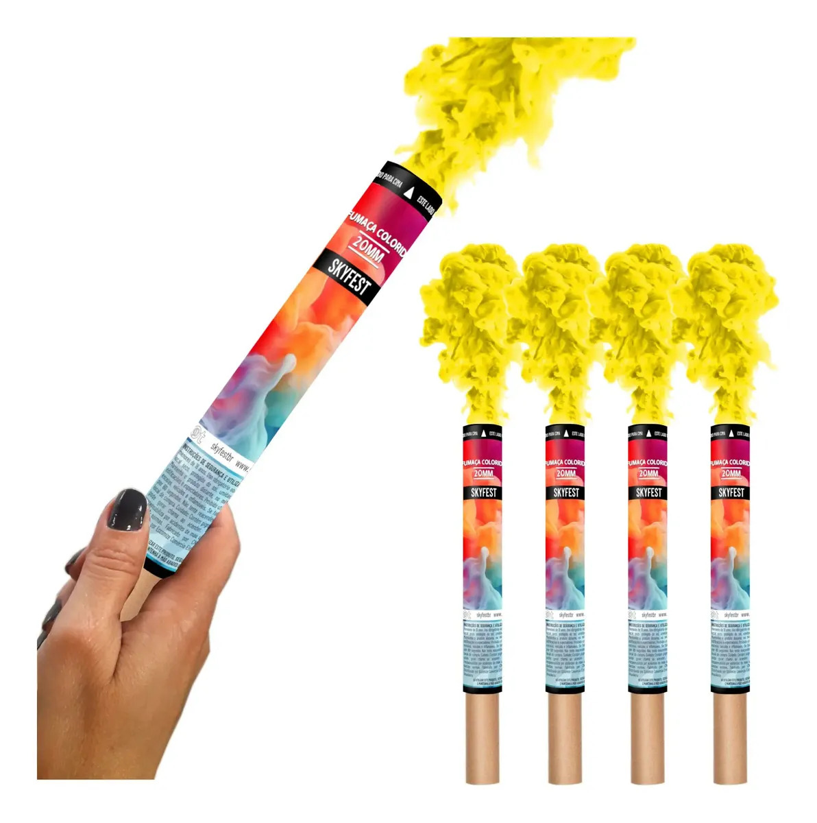 Bastao Fumaca Colorida Skyfest 20mm Kit 4 Unidades Cor Amarelo