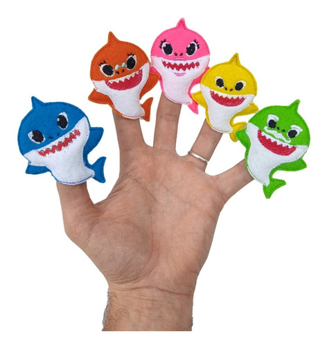 Títeres Baby Shark, Toda La Familia. Bordados En Pañolenci 