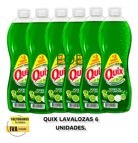 Quix Lavalozas Pack 6 Unidades Biodegradable 750 Ml C/u 