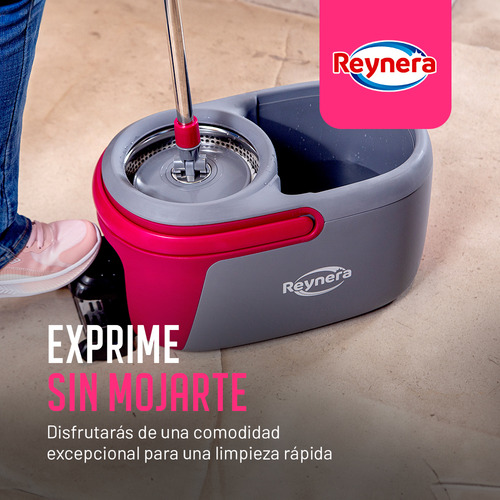 Gira Mop Trapeador Microfibra Y Cubeta + 2 Repuesto Reynera Color Magenta