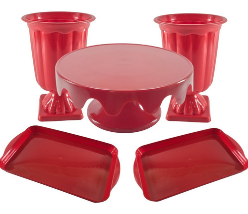Kit Festa - Boleira + 2 Vasos + 2 Bandejas - Cores