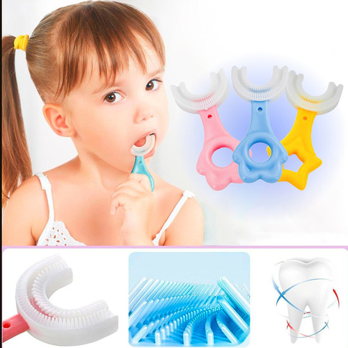 Escova De Dentes Infantil De Silicone Formato Em U 360º Grau Cor Azul