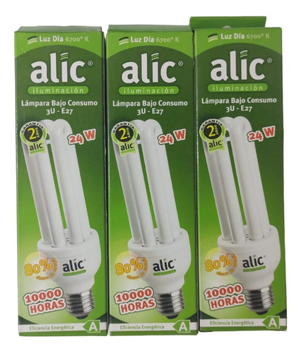 Lampara Bajo Consumo Recta Alic 24w E27 Luz Dia Pack X 3u