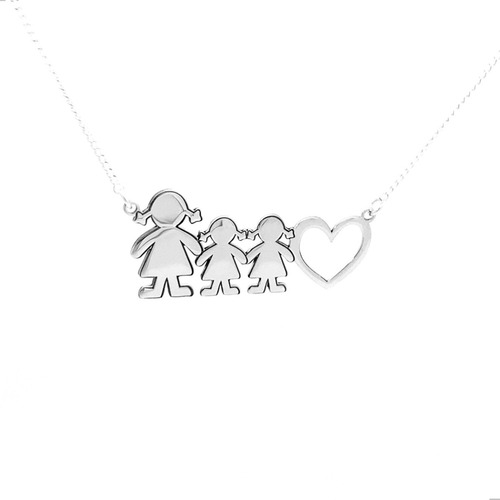 Imagen 1 de 10 de Collar Dije Mamá Niños Corazón De Plata .925 Mujer Agálea