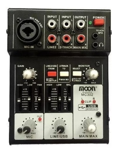 Mixer Moon Mc302 3 Canales Usb Con Grabacion Interface Pc