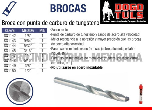 Broca Con Punta De Carburo De Tungsteno 3/8 P
