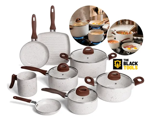 Conjunto De Panelas 8 Peças Cerâmica Antiaderente Baunilha