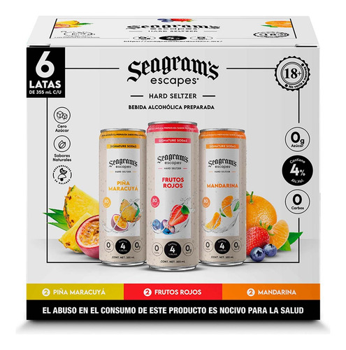 Bebida Hard Seltzer Seagrams 6 Piezas