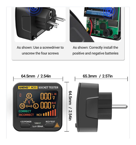 Comprobador De Enchufe Inteligente Digital Ac11, Toma D, Pr