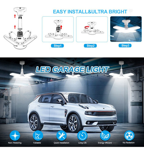 4 Luces Led De Garaje - Luces De Garaje Regulables De Techo,