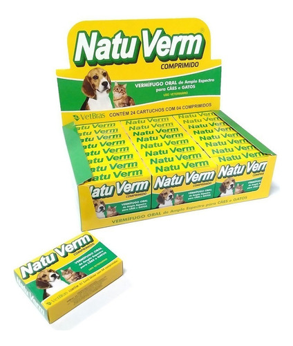 4 Caixas Vermífugo Natuverm Para Cães E Gatos 16 Comprimidos