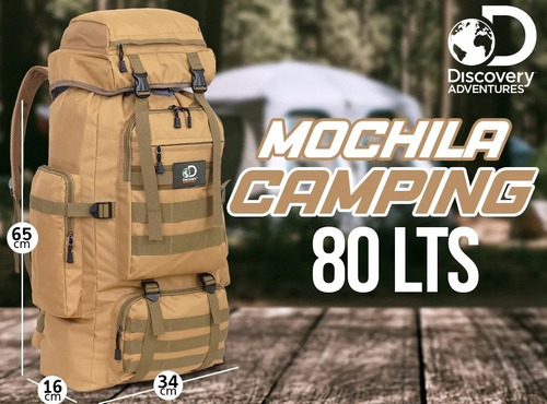 Mochila Mochilero 60+5 Lts Discovery Adventure Camping Viaje Color Verde