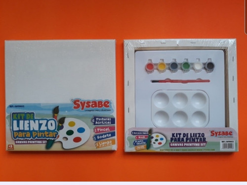Imagen 7 de 10 de Kit Artistico Escolar Lienzo 25x25cm+6pinturas+pincel+godete