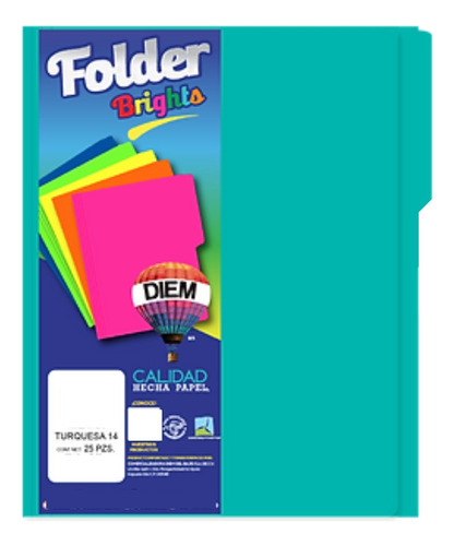 Folder Tamaño Oficio Colores Brillantes 25 Pzas Color Turquesa