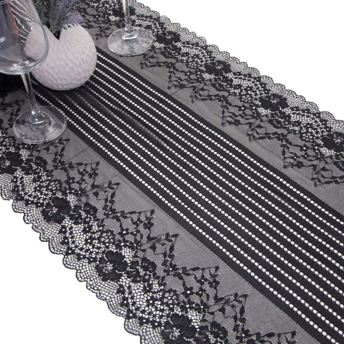 Camino De Mesa De Encaje Negro 33 X 155 Cm, Decoración Bohem