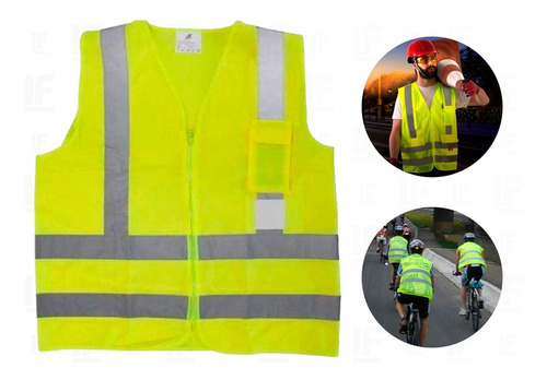 Colete Refletivo Jaqueta Amarelo Fluorescente Com Bolso