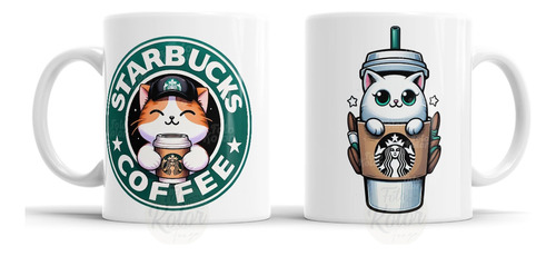 Mug Taza Pocillo Gato Tierno Kawaii Starbucks Logo