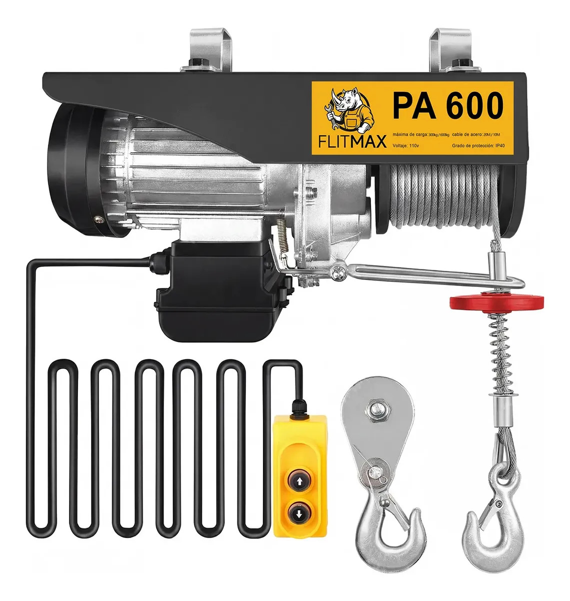Polipasto Eléctrico De Carga 600kg Driza De 20m Flitmax Negro 1