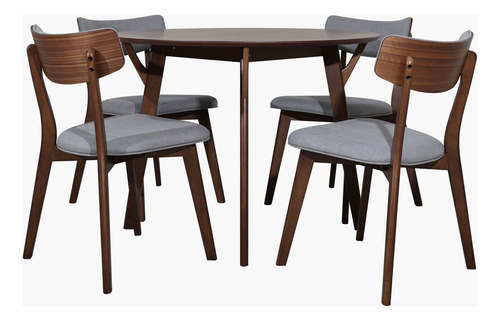 Juego Comedor Nogal Terra 4 Sillas Mesa 100cm Tapiz Gris