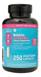 Biotin 10000 Mcg + Keratina + Vitamina C, 250 Caps