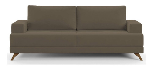 Sofá 200cm 3 Lugares Pés Curvos Santi Suede Marrom