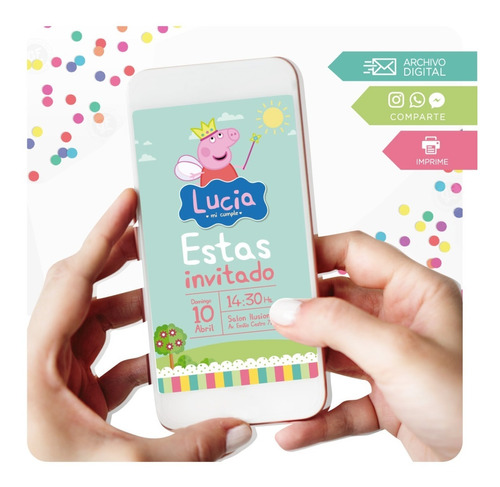 Invitación Digital Cumpleaños Bautizo / Mod Peppa Pig