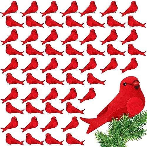 Conjunto De 60 Pájaros Cardenales De Navidad Miniatura...