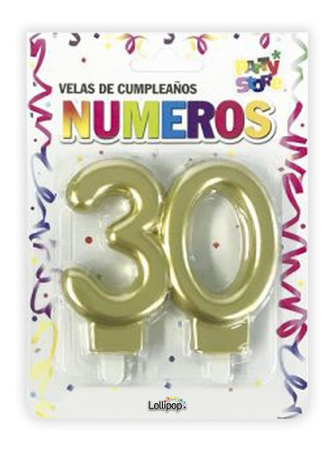Imagen 1 de 1 de Vela Cumpleaños Numero 30 Dorado - Lollipop