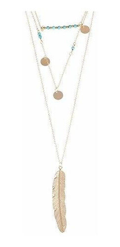 Collar - , Collar Con Colgante Largo De Hojas De Plumas De L