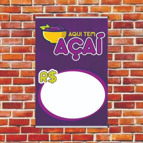Banner Acai 70 X 50 Em Lona Com Acabamento Cor Roxo