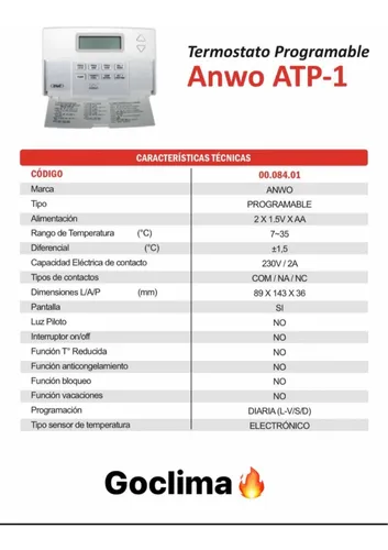Termostato anwo atp 1 sale