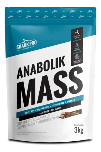 Anabolik Mass Refil 3kg Gain Hipercalórico Grow - Shark Pro Sabor Chocolate
