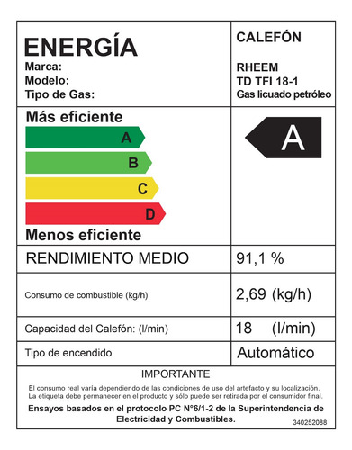 Calefont 18 L Gas Licuado T. Forzado + Control Digital Rheem