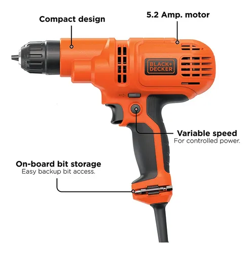 Taladro Con Cable Black+decker Dr260c, 5,5 A, 10 Mm, Con Alm