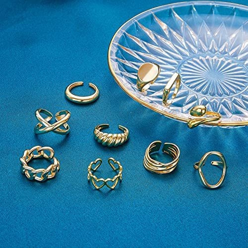 10 Anillos Ajustables Para Mujer Enchapados En Oro De 18 K