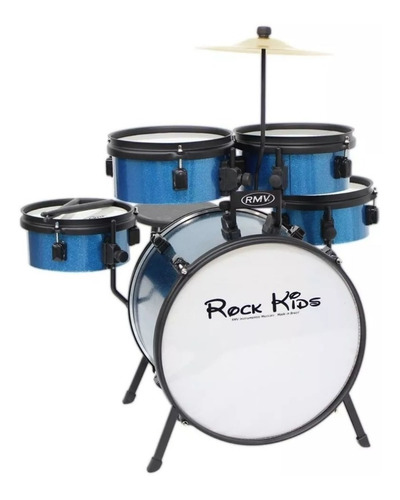 Bateria Infantil Rock Kids C/prato E Banco Rmv Bumbo 14 Azul