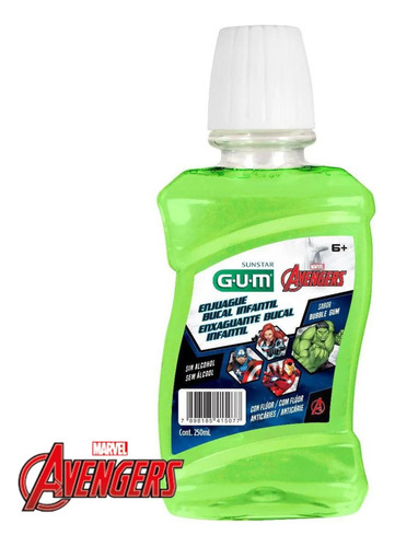 Enjuague Bucal Sabor Goma de mascar antiséptica Avengers 250 ml Sunstar GUM