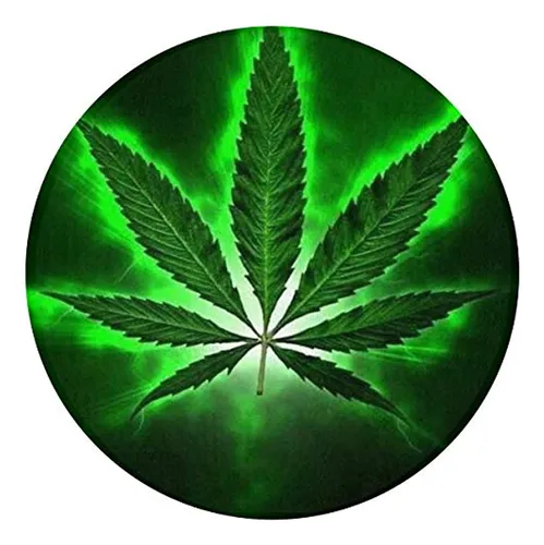 ~? Green Marijuana Leaf Weed Black Round Floor Rug Soft Anti