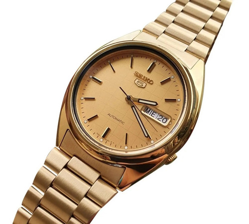 Relógio Masculino Seiko Automático Snxl72k Correia Dourado Bisel Dourado Fundo Dourado