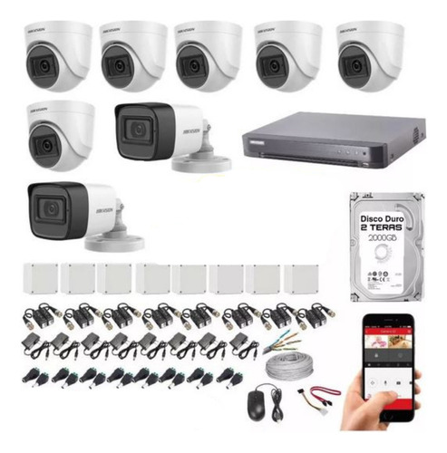 Kit Camaras De Seguridad Hikvision 8mpx-dvr 8ch+8 Cam+disco